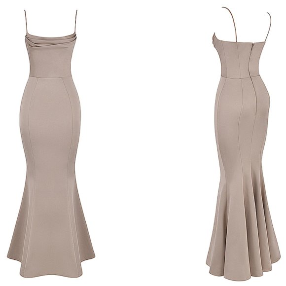 HOUSE OF CB 'Violette' Mushroom Satin Fishtail Maxi Gown NWOT - Picture 3 of 10